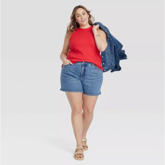 Women's High-Rise MIDI Jean Shorts - Ava & Viv Medium Wash 26 - Picture 2 of 4